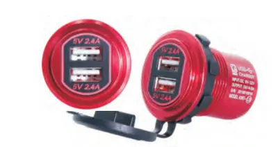 DIN29 Tvöfalt USB tengi 2x2.1A rautt ál